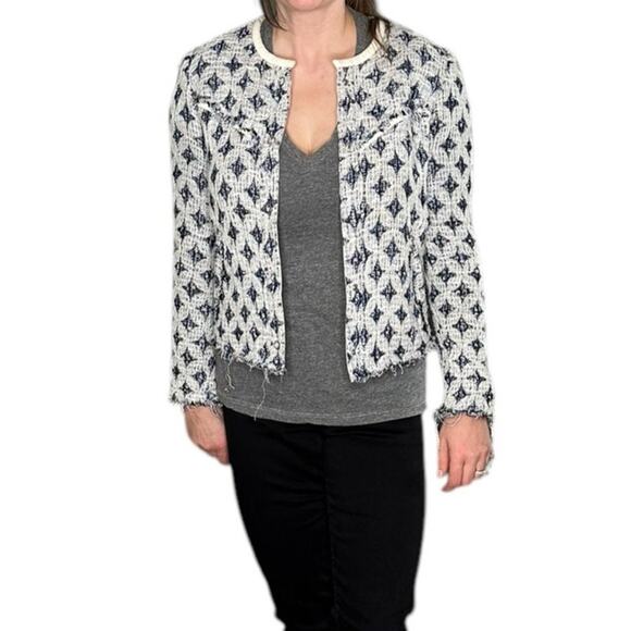 IRO Handi Jacket Blue White Geometric Tweed Women's Size 38 FLAWED PLEASE READ - Picture 4 of 15